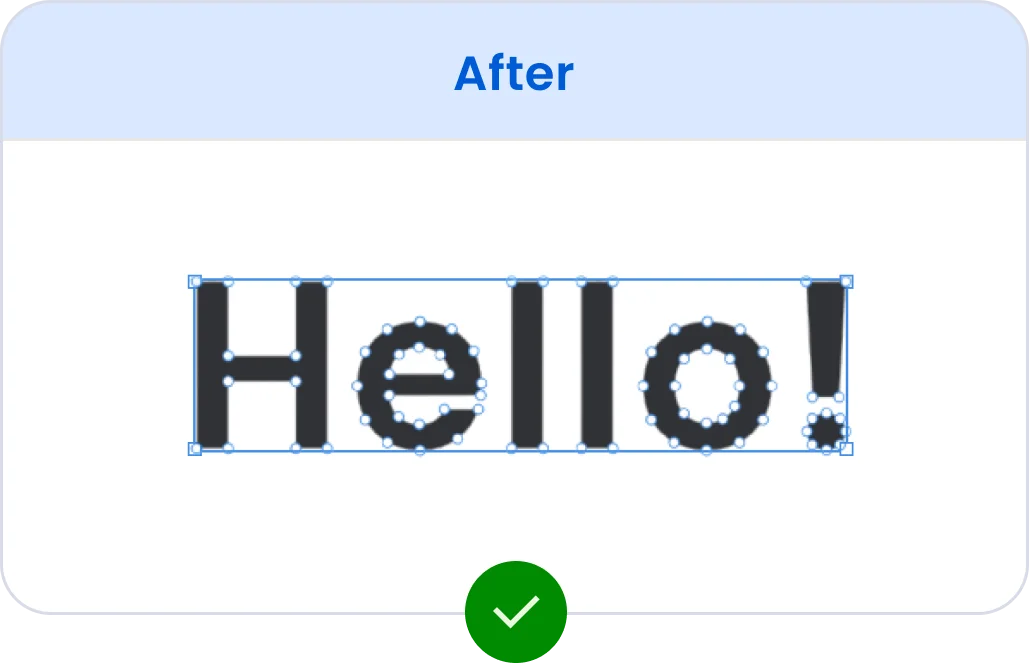 After example showing Hello text converted to outlines.