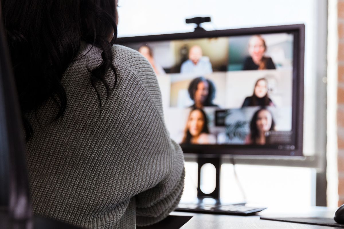 A lady having virtual meeting