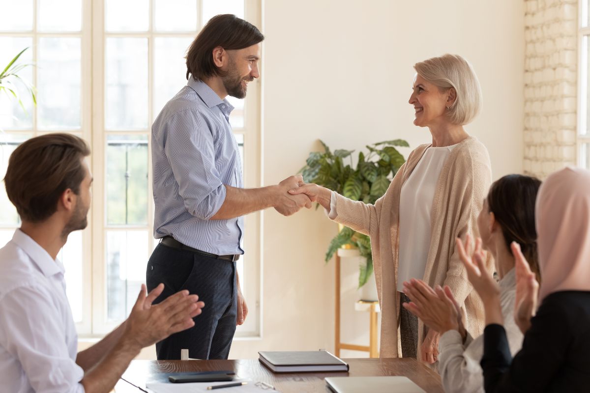 An employee getting promoted