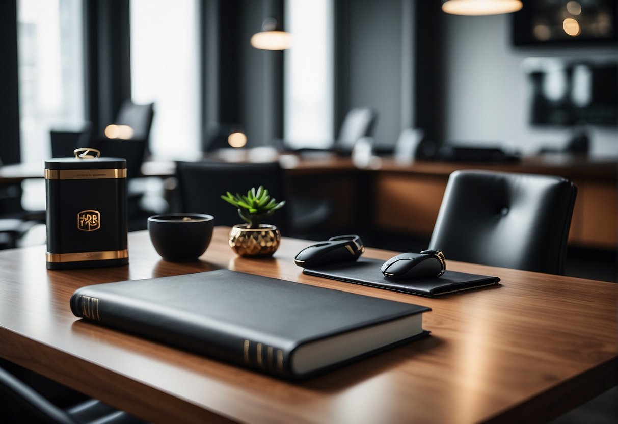 Corporate swag products on a table