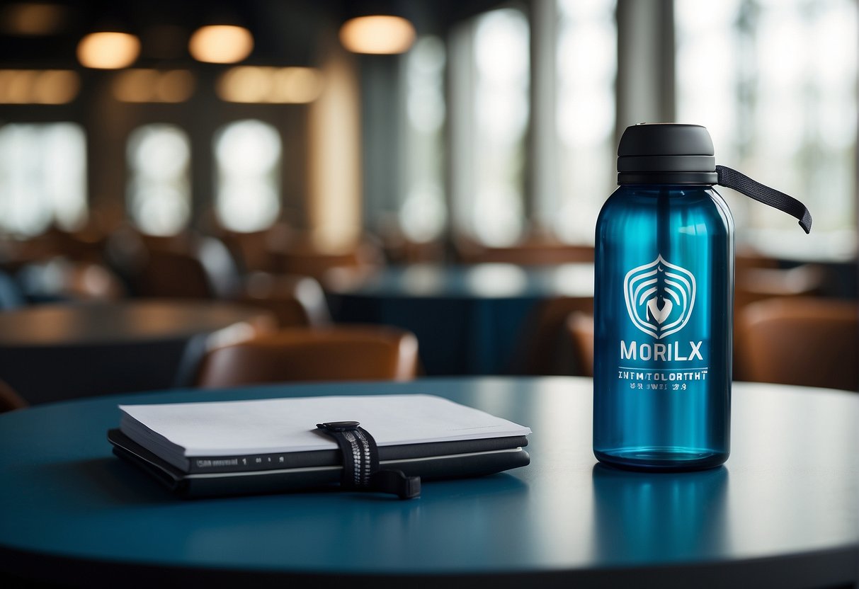 Popular giveaway conference gifts like water bottle and a notepad