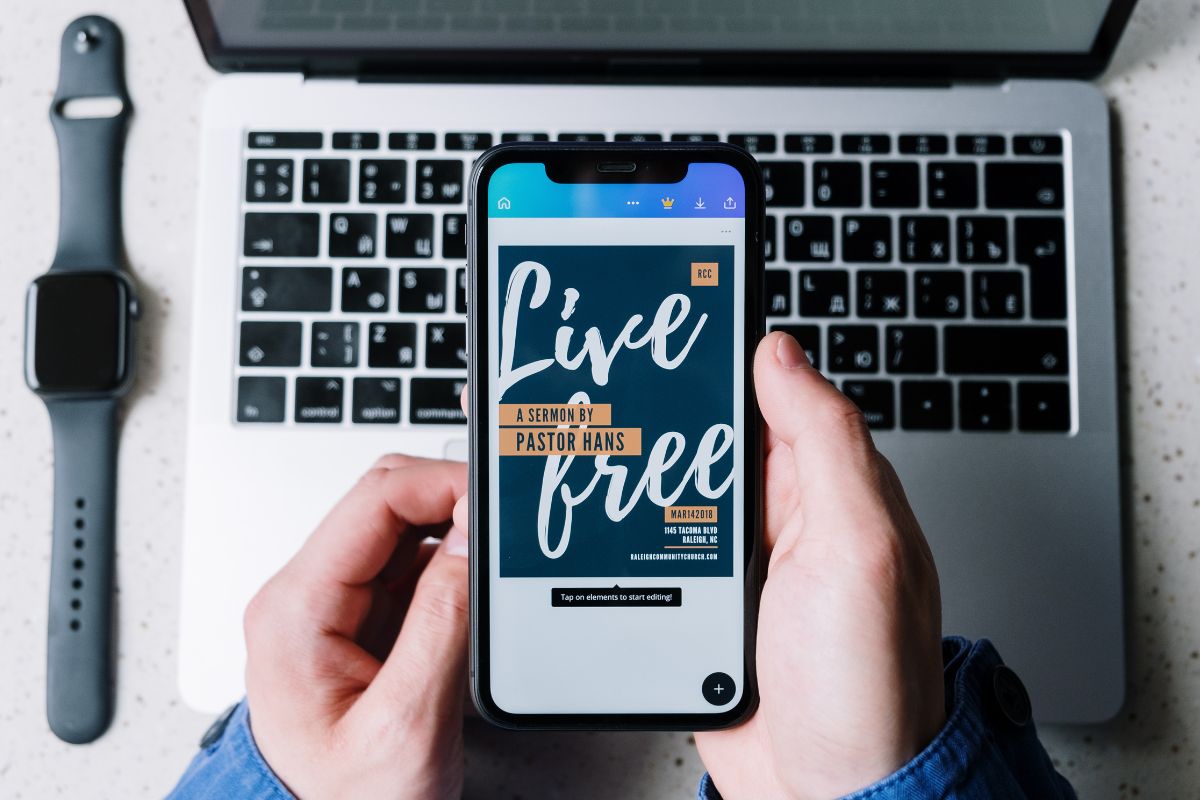 A person using canva app for designing purpose.