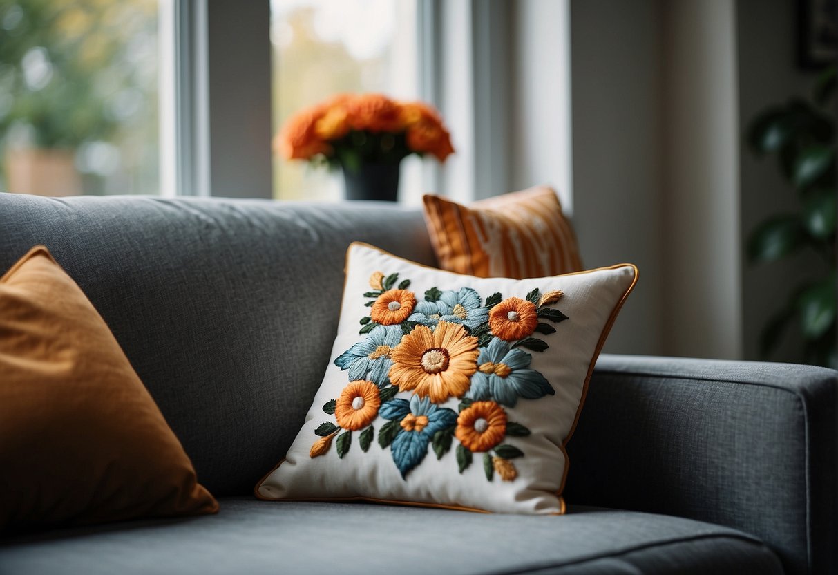 Embroidery done on the cushion of sofa