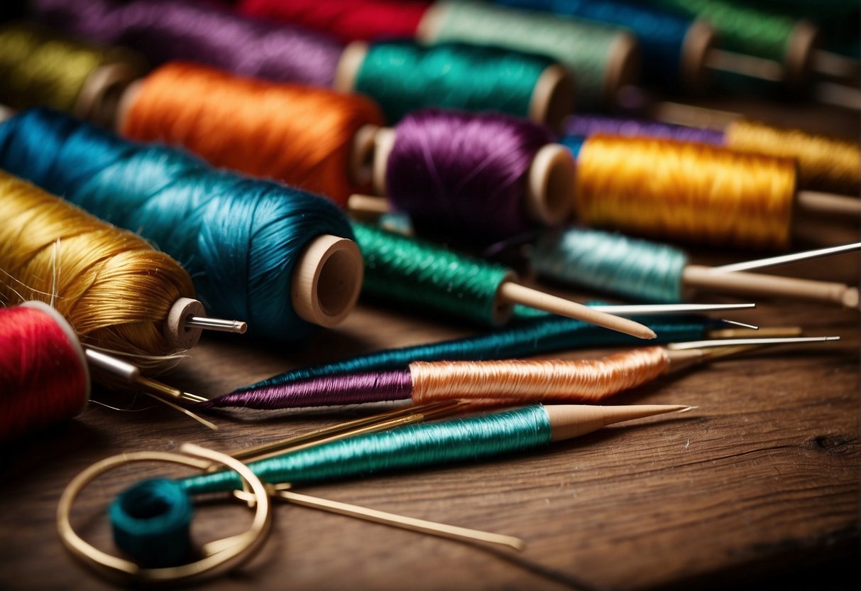 Embroidery materials and equipments kept together