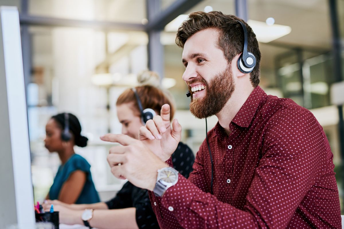 Employee working for the customer support at the office.