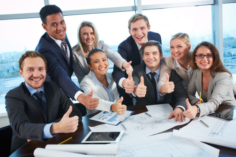 Employees working as a team with each other in office for future projects.