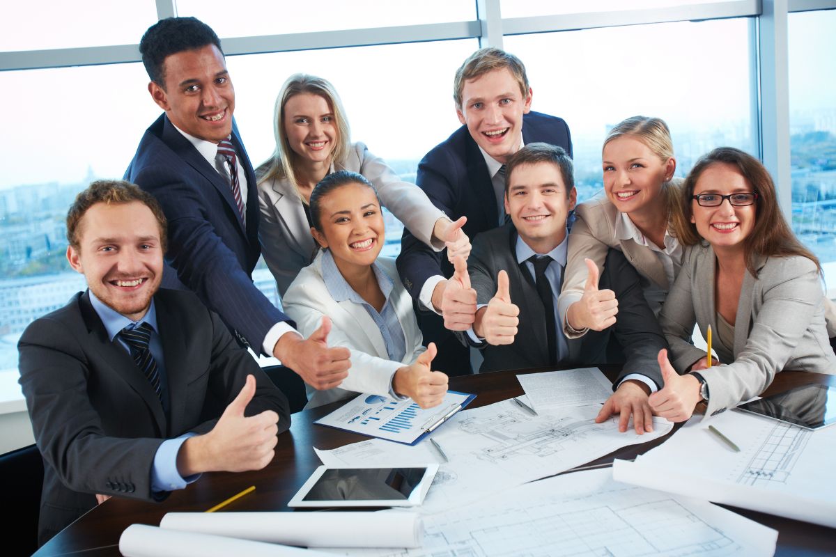 Employees working as a team with each other in office for future projects.