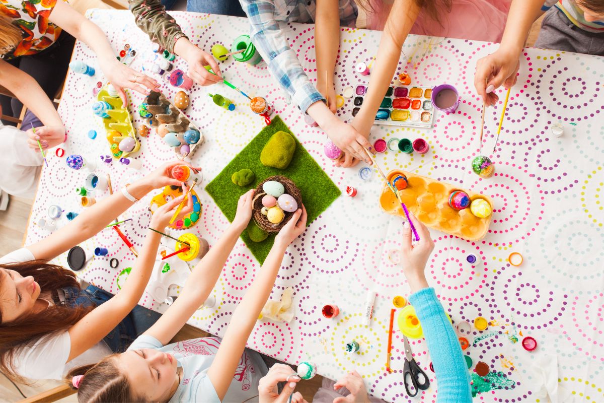 People celebrating easter colour