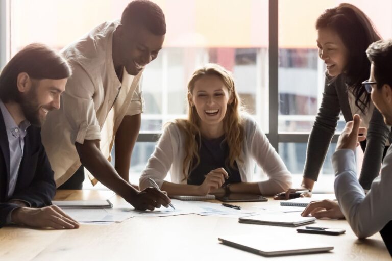 Team working with each other after a fruitful engagement programme.