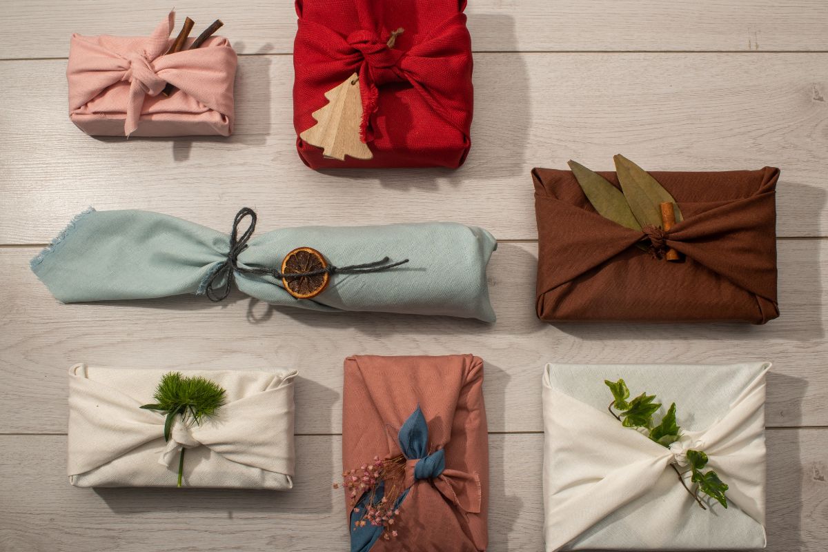 Gifts are wrapped with polyester cloth, a part of eco friendly gift wrapping