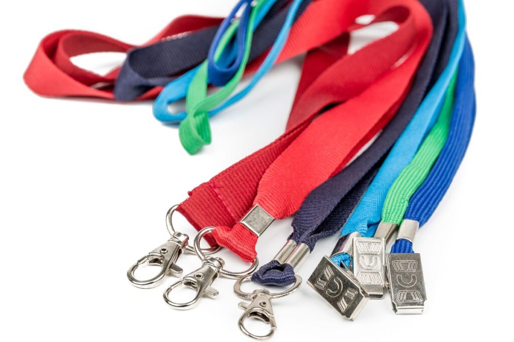 A collection of different colored lanyards kept with each other