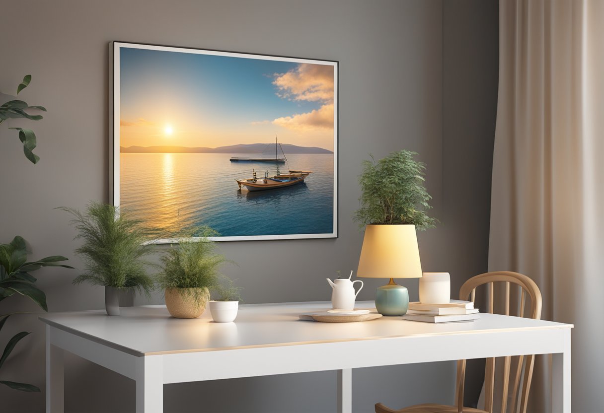 A table with two photo prints one matte and one glossy under different lighting to show the difference in finish