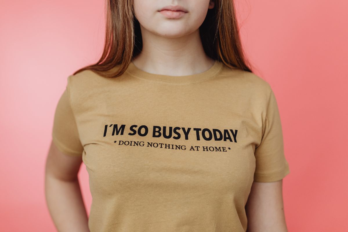 A woman wearing custom made t shirts