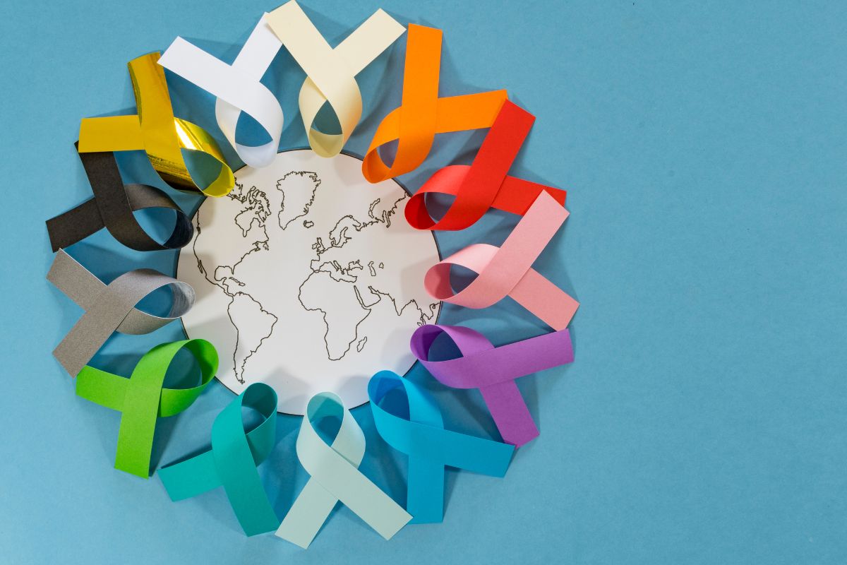 The Globe Circle is adorned with Colorful Awareness Ribbons