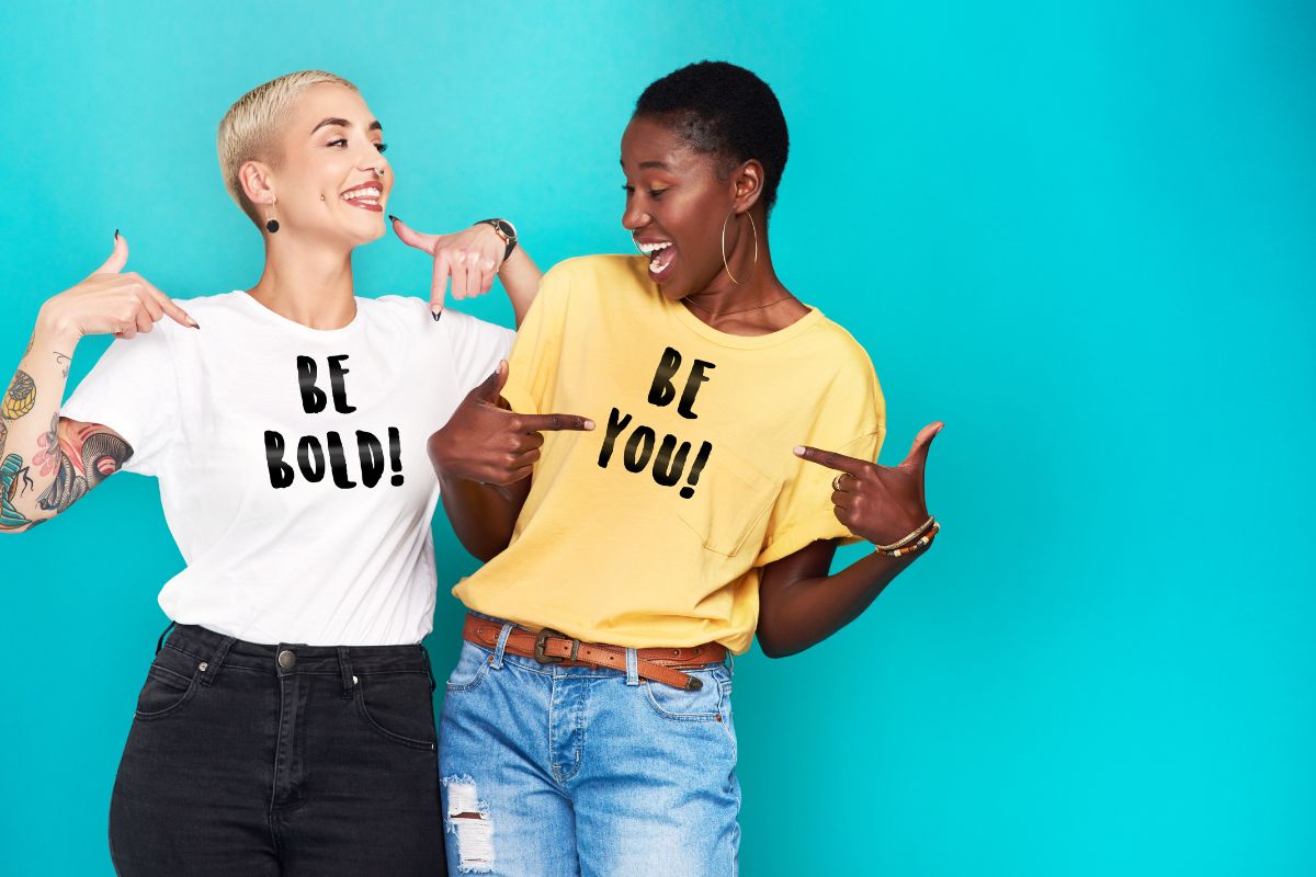 Two women displaying T shirt trends