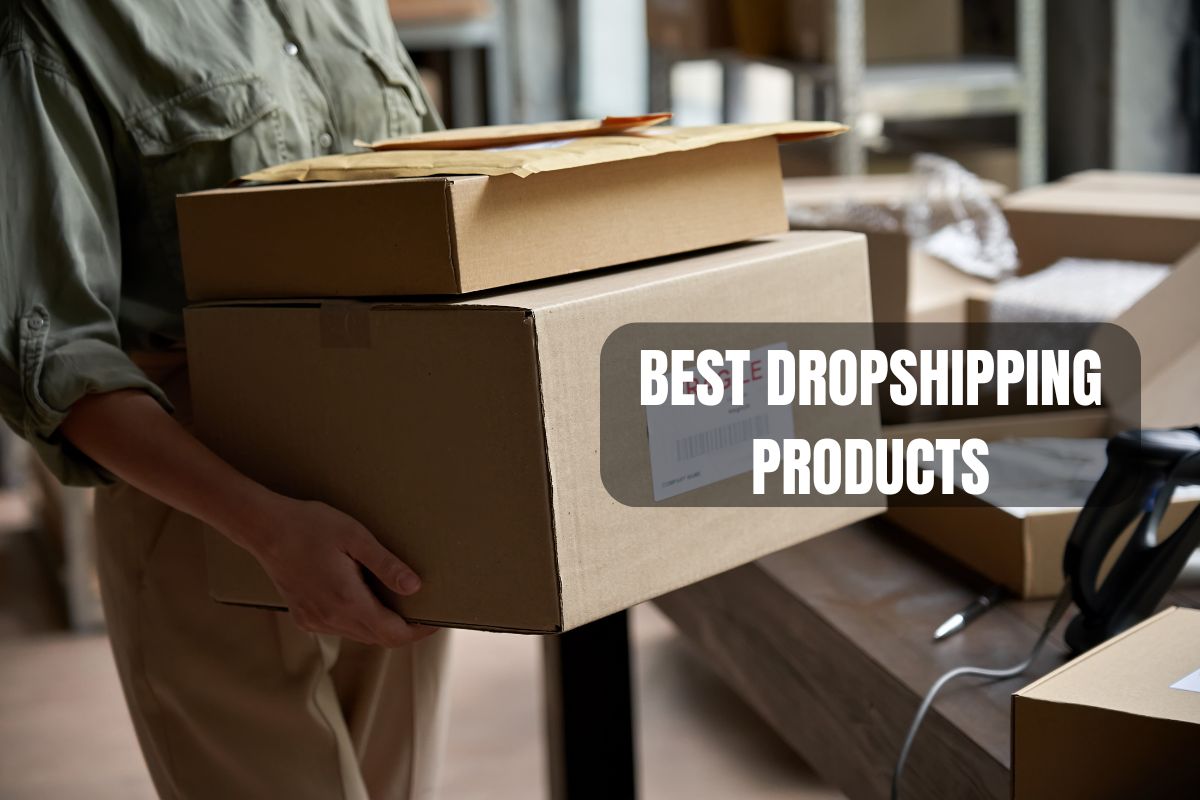 Woman carrying cardboard boxes of dropshipping products