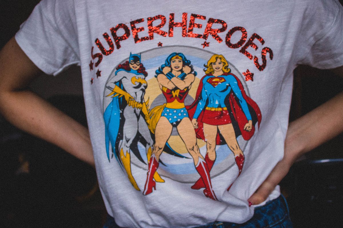 Woman wearing trendy superheroes t shirt
