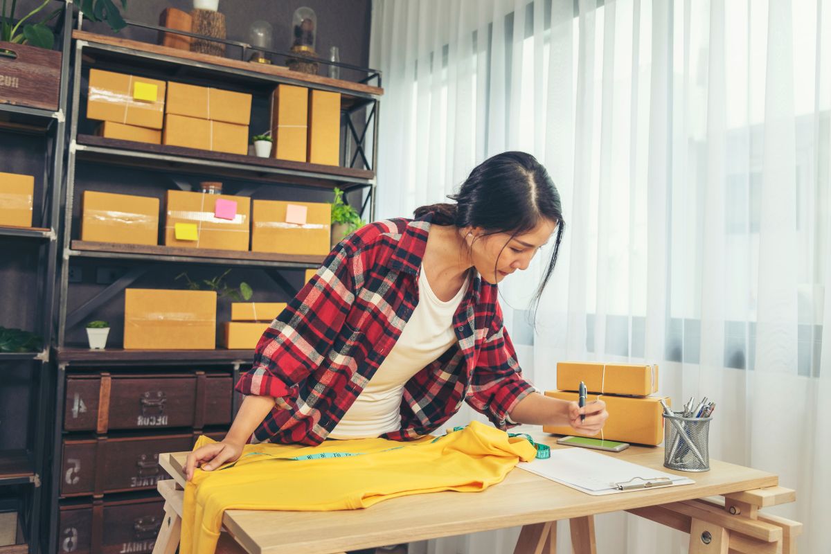 Woman working on print on demand design for business