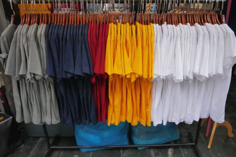 50 percent cotton and 50 percent polyester shirt kept at a retail store.