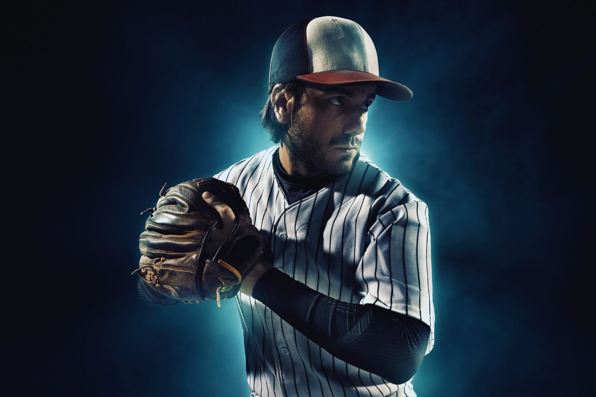 A baseball player wearing a high quality hat