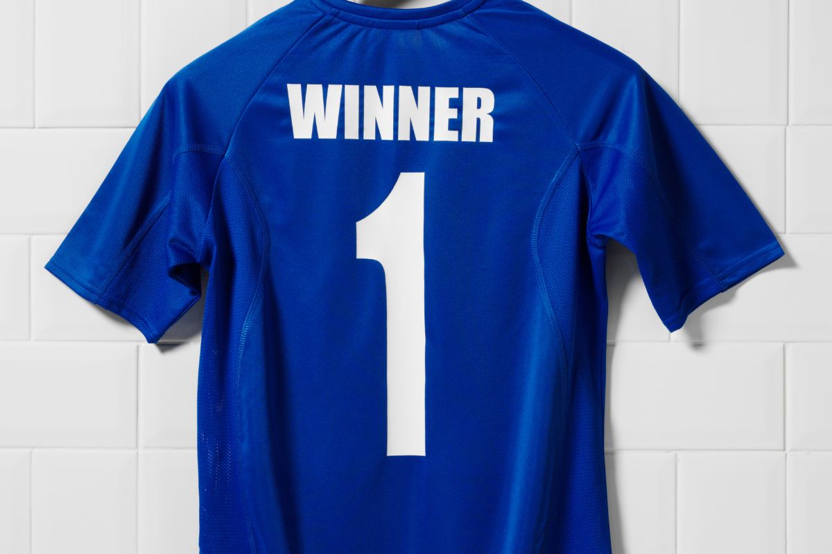 A custom printed football t shirt in blue