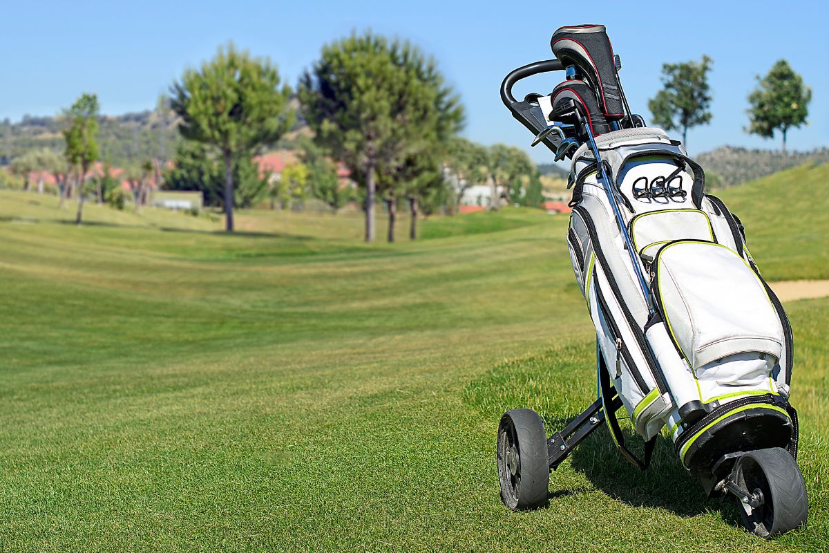 A golf bag kept at golf course one of the best gift item for a golfer.