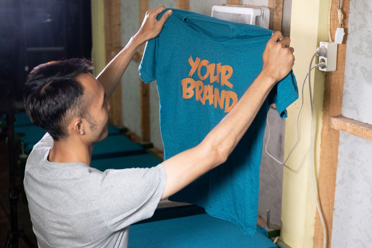 A guy printing a biker tshirt