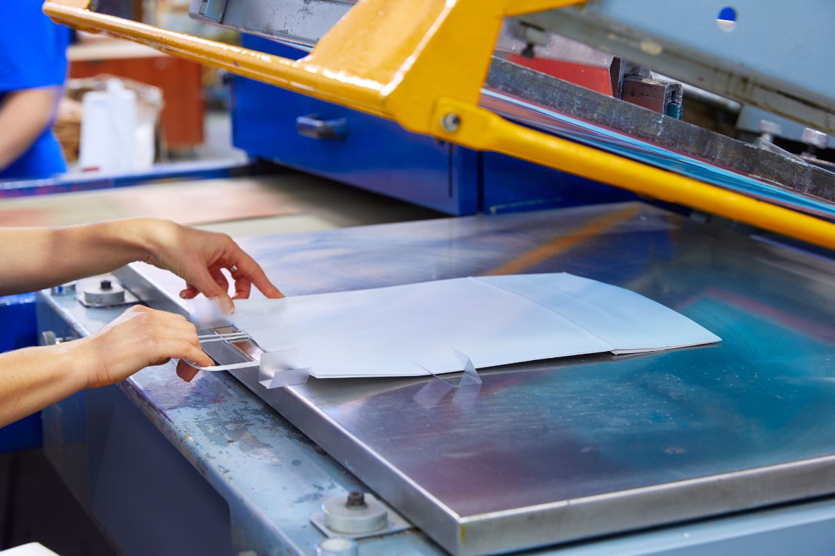 A machine printing company logo on bag for branding purpose.