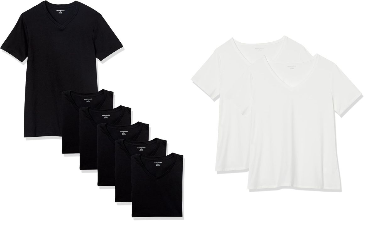Amazon Essentials V neck T shirt a budget friendly option shown in the image