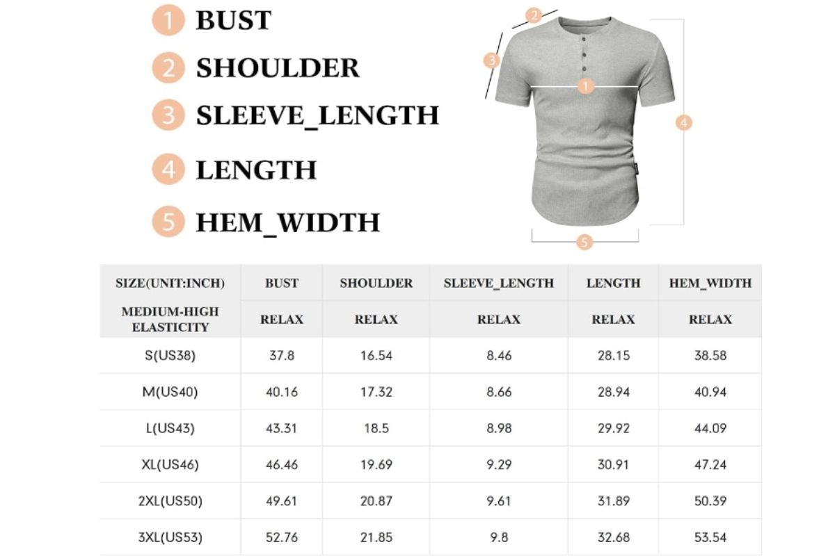 An image showing mucsle fit size chart.