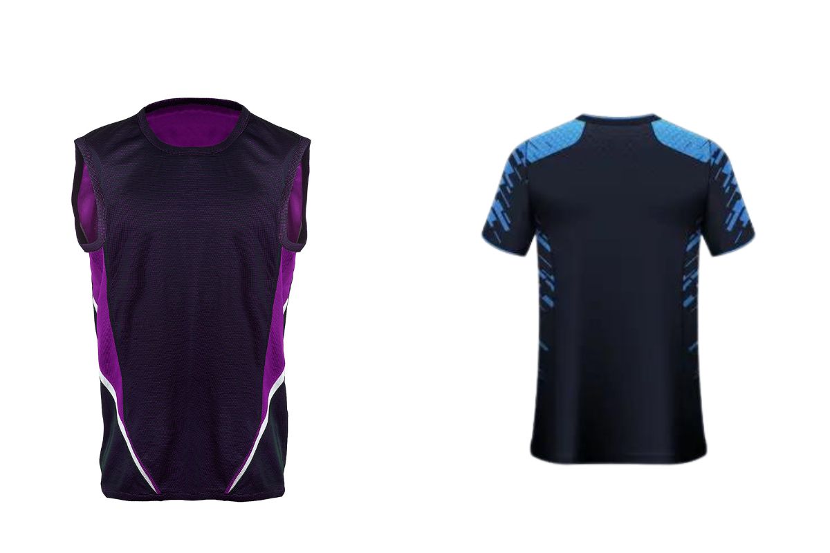 Basket ball jersey on left side and t shirt on the right side of the image
