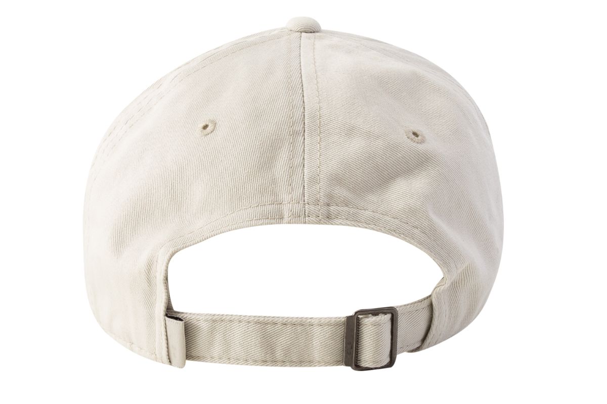 Buckle closure baseball cap shown in the image