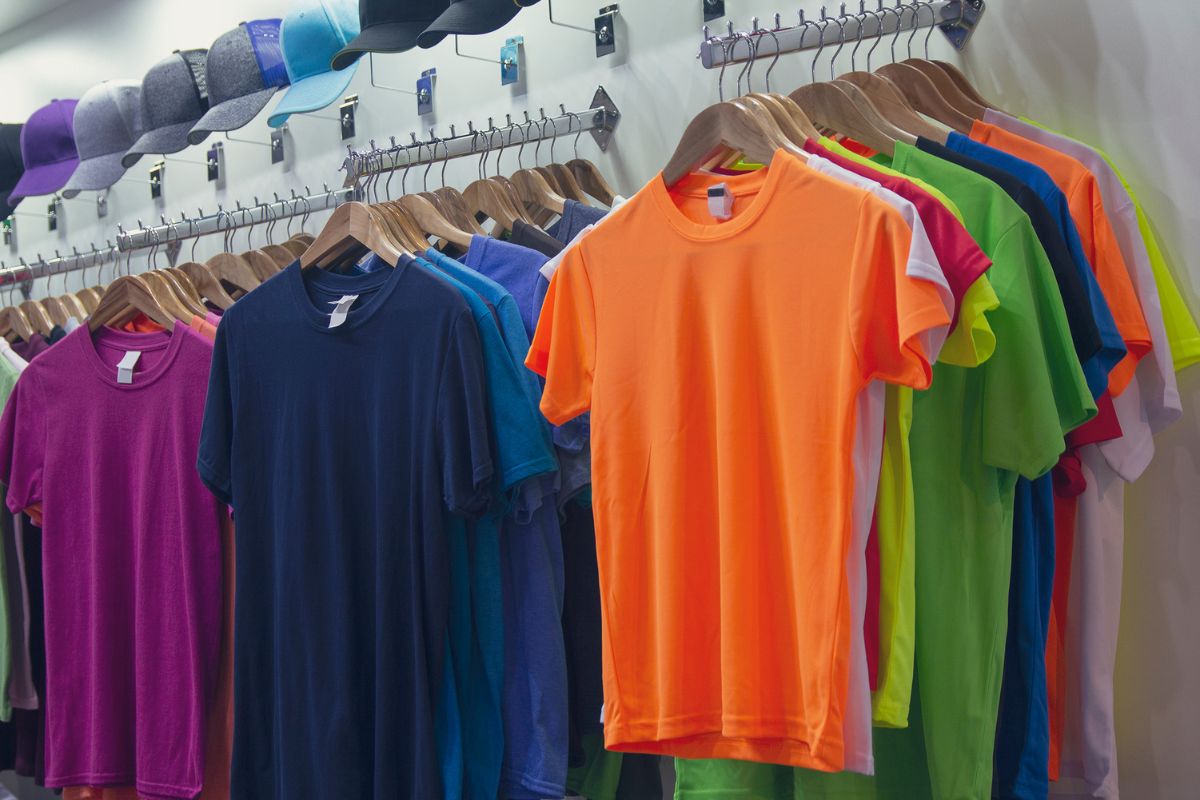 Cap sleeve t shirts on display in a store