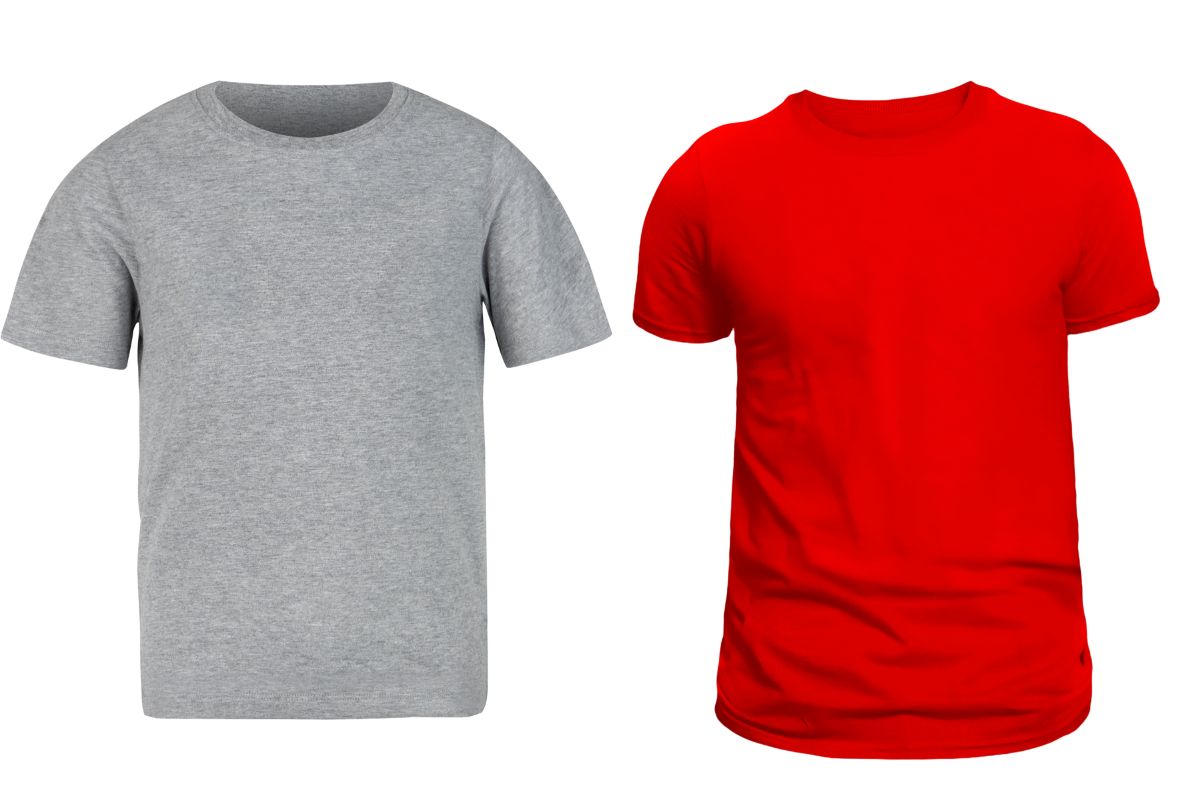 Cotton shirt on the left side of the image and blended fabric t shirt on the right side of the image