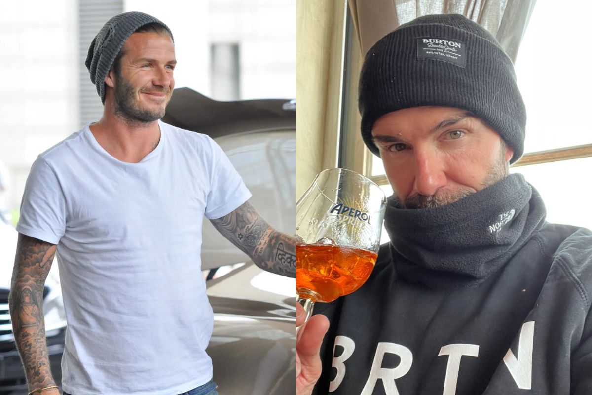 David beckham wearing beanie in two different photos shown in the image