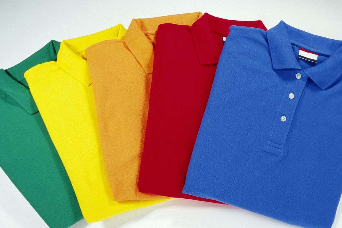 Different colored polo shirts kept together.