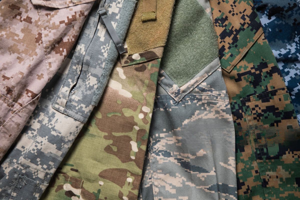Different types of military shirt colored design shown in the image.