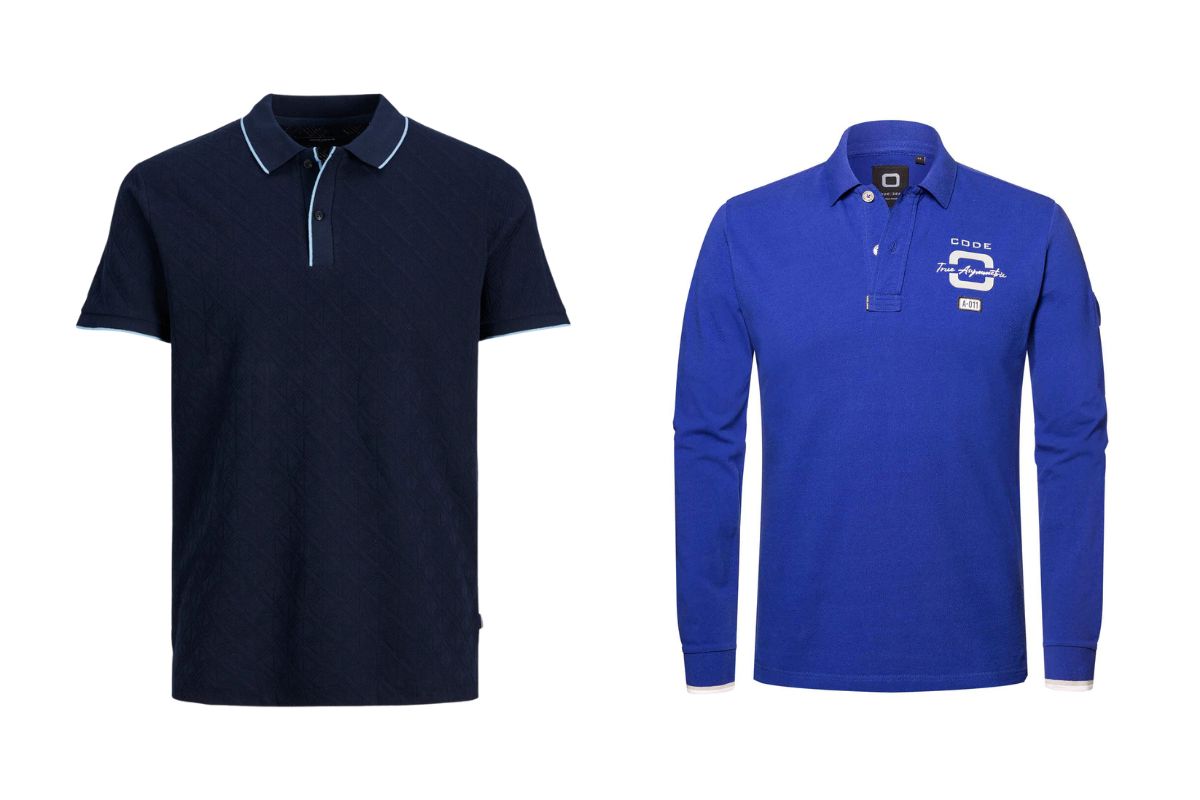 Long sleeve polo T shirt on the right side and short sleeve polo t shirt on the left side