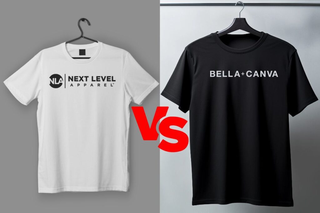 Next level t shirt on the left side and bella +canva t shirt on the right side of the image