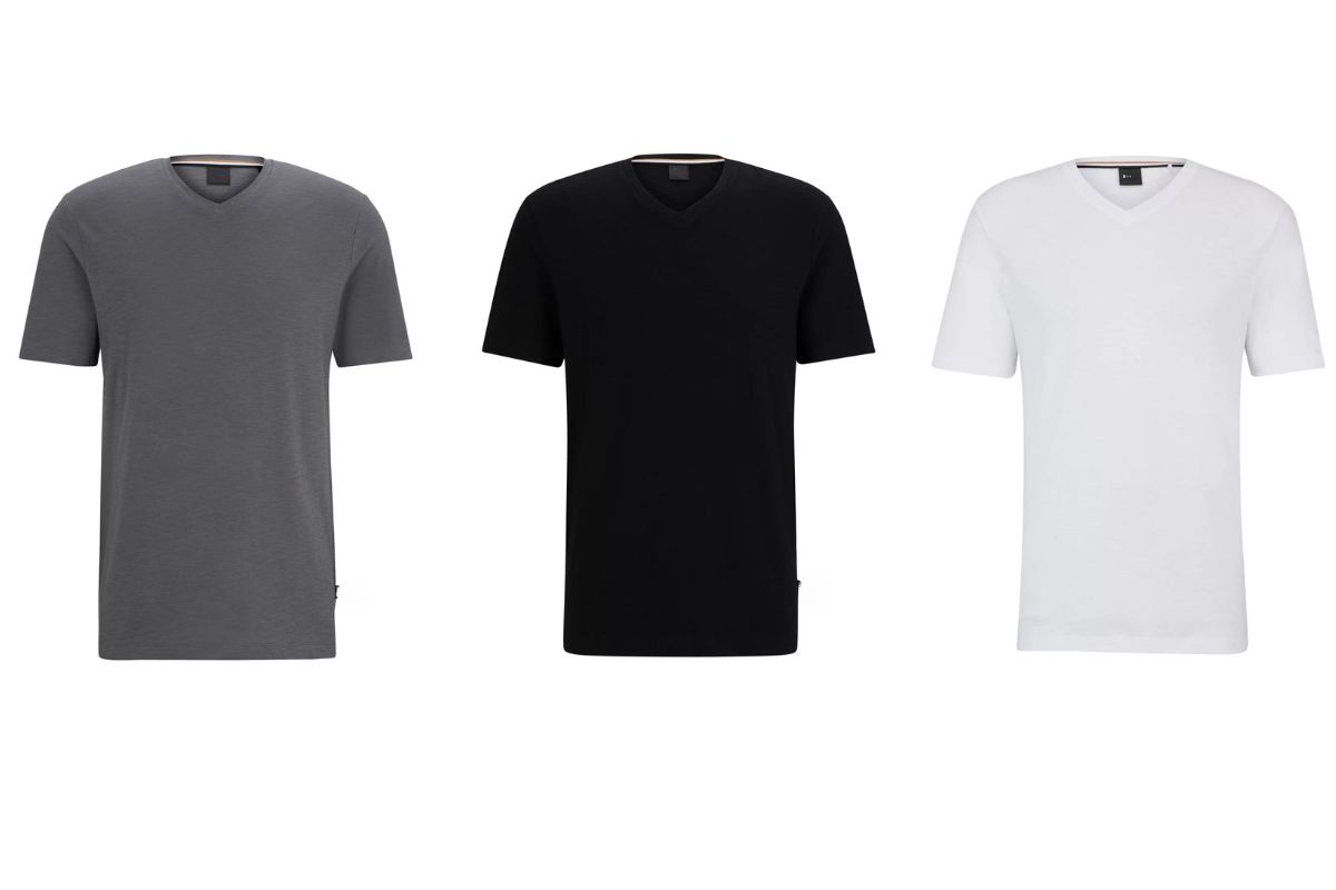 Three cotton v neck T shirt shown in the image an ecofriendly option