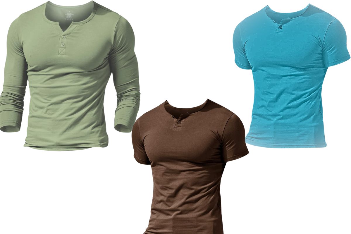 Three different colored gym t shirt shown in the image.