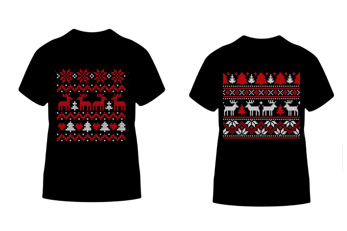 Two christmas special t shirts in the image.