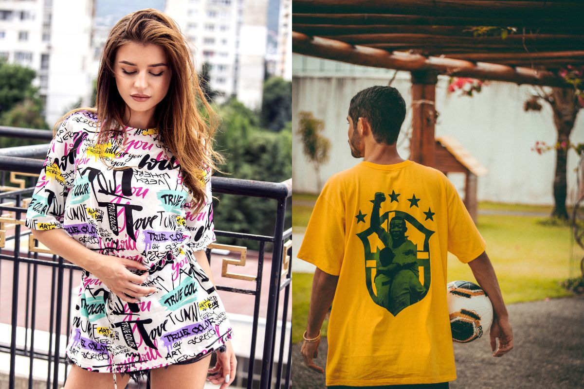 Two different photos showing oversize t shirt design ideas