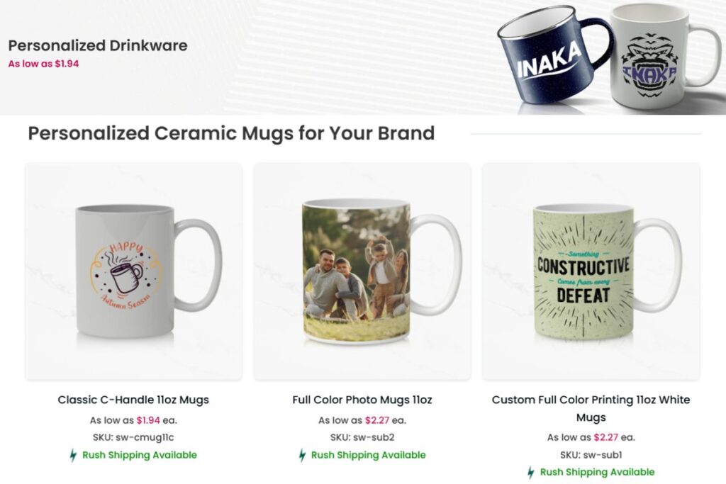 A collection of different mugs that can be personalized