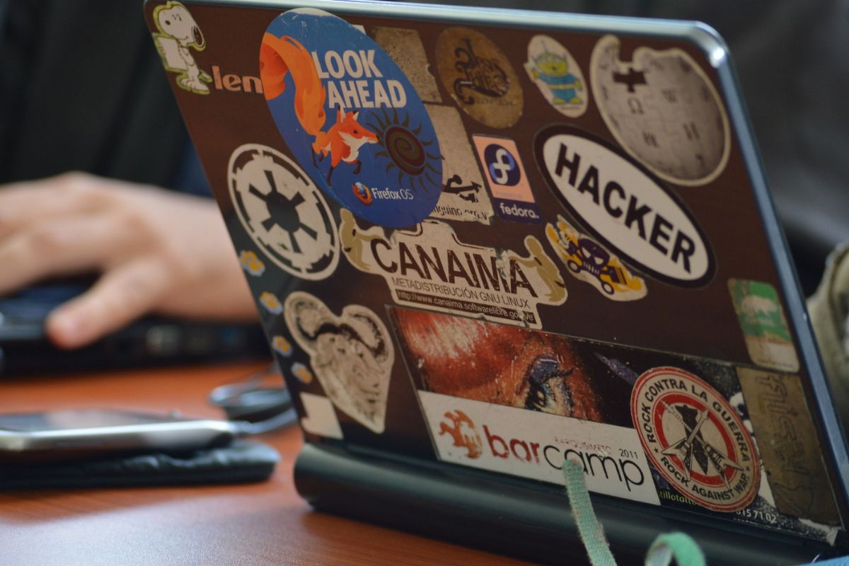 Kiss cut stickers on a laptop