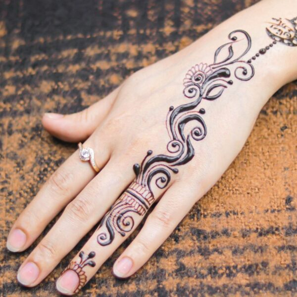 A lady having temporary tattoo on her hand