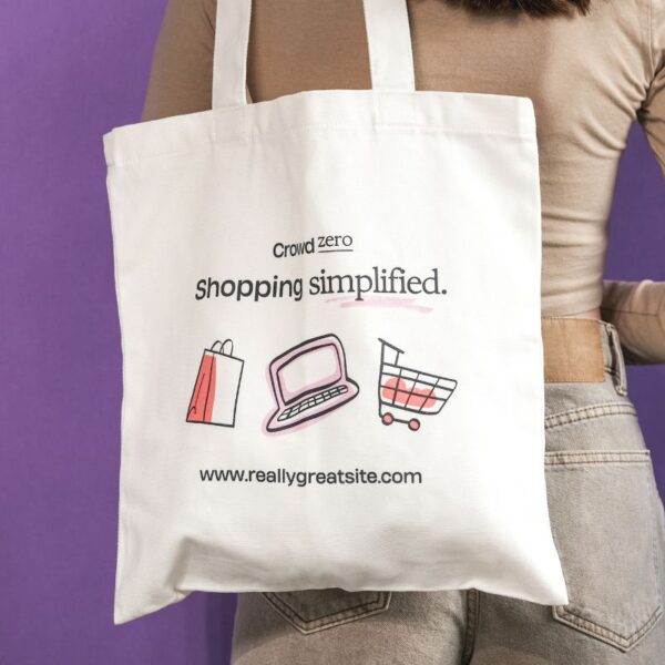 A lady holding custom temporary bag