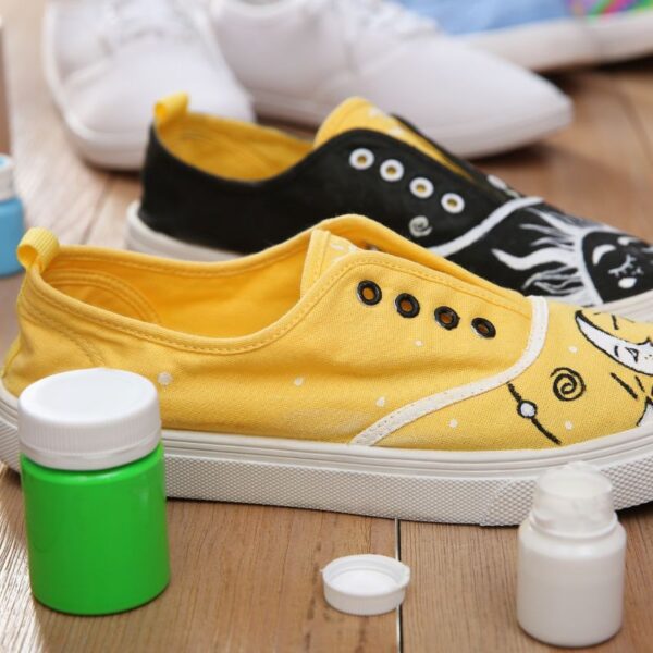 A pair of shoes customized with different colors