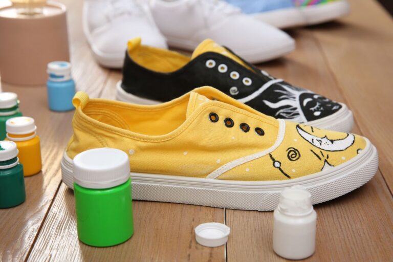 A pair of shoes customized with different colors