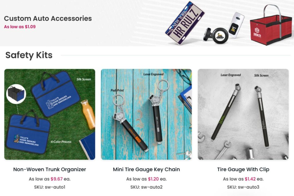 A collection of custom auto accessories shown in the image